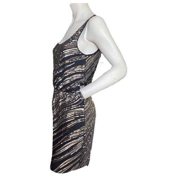 New Express Surplice Dress Black Gold Sequins Mini Sleeveless Tank Top Womens XS - Picture 3 of 12